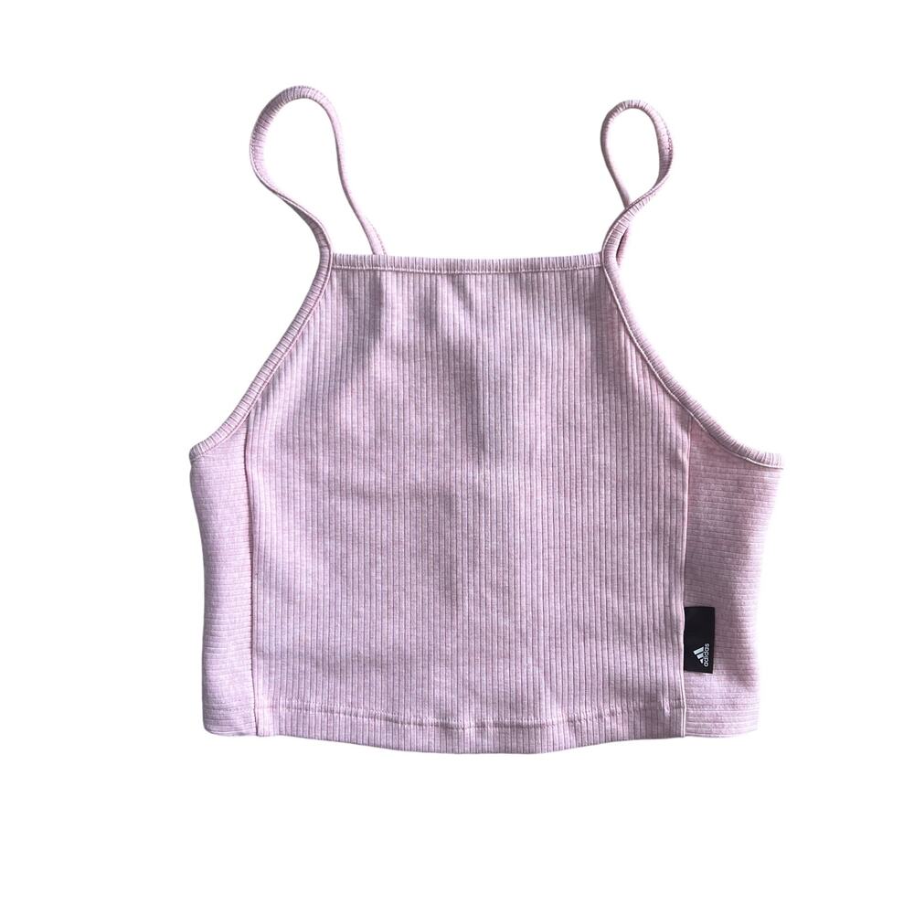Adidas Ribbed Crop Tank Top Pink Slim Fit Stretch Women Size M NWT